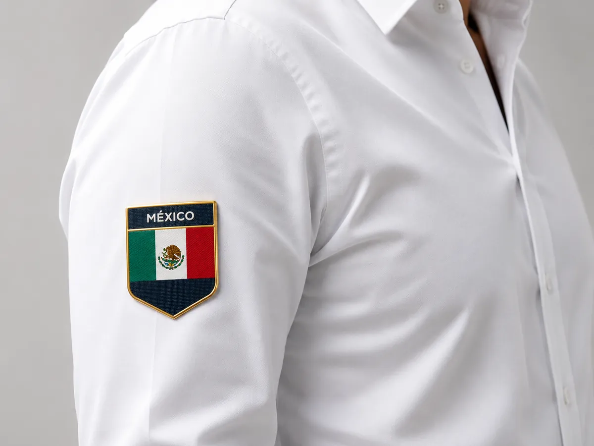 Camisa blanca con emblema TPU escudo México aplicado en la manga